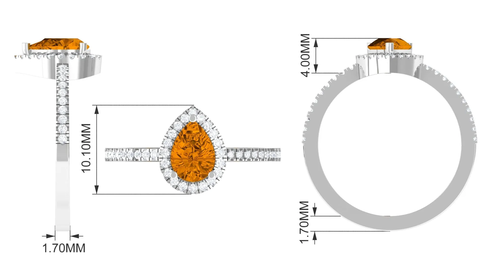 1 CT Natural Citrine Teardrop Halo Engagement Ring with Diamond