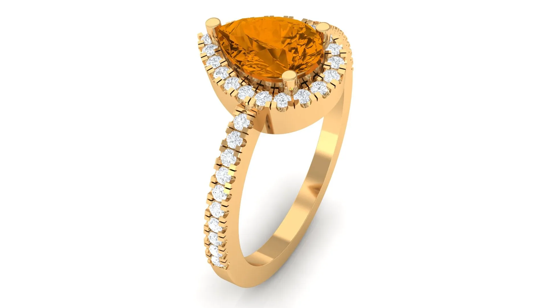 1 CT Natural Citrine Teardrop Halo Engagement Ring with Diamond