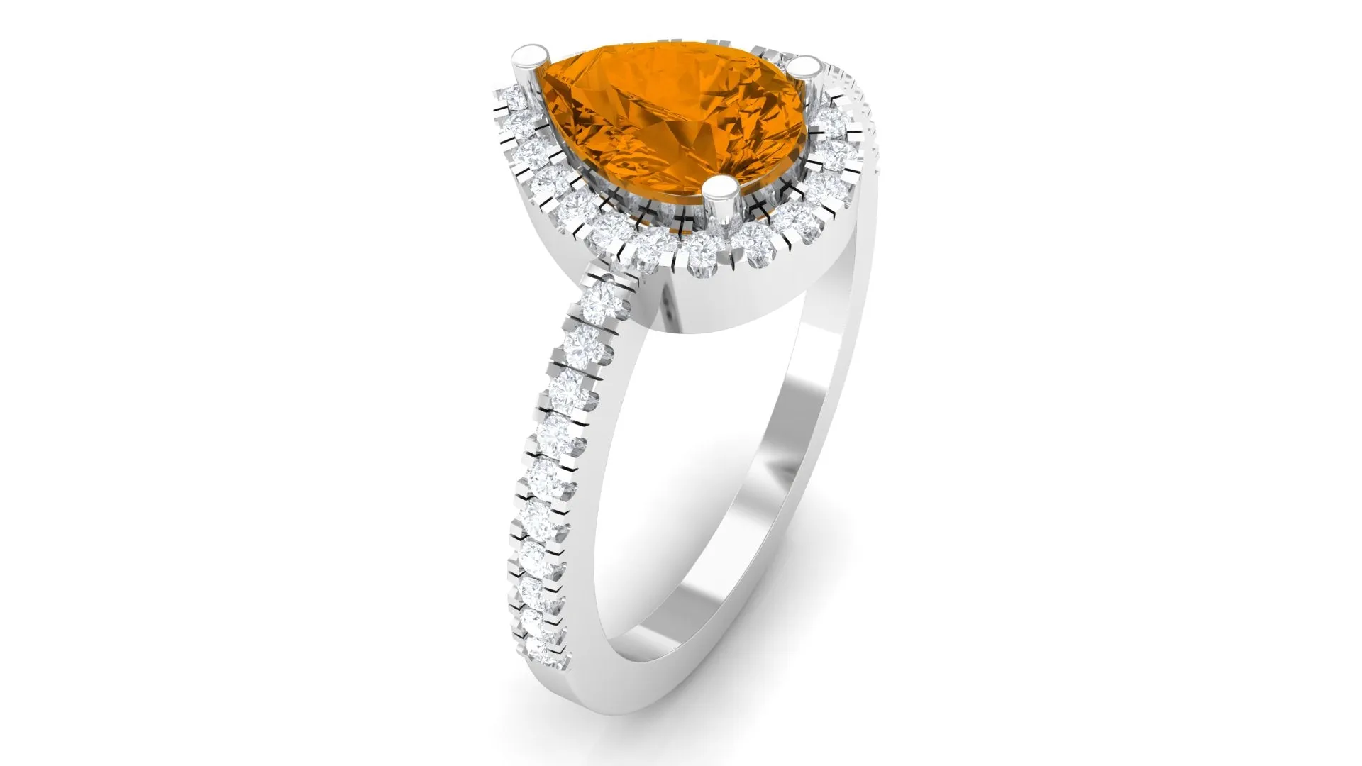 1 CT Natural Citrine Teardrop Halo Engagement Ring with Diamond