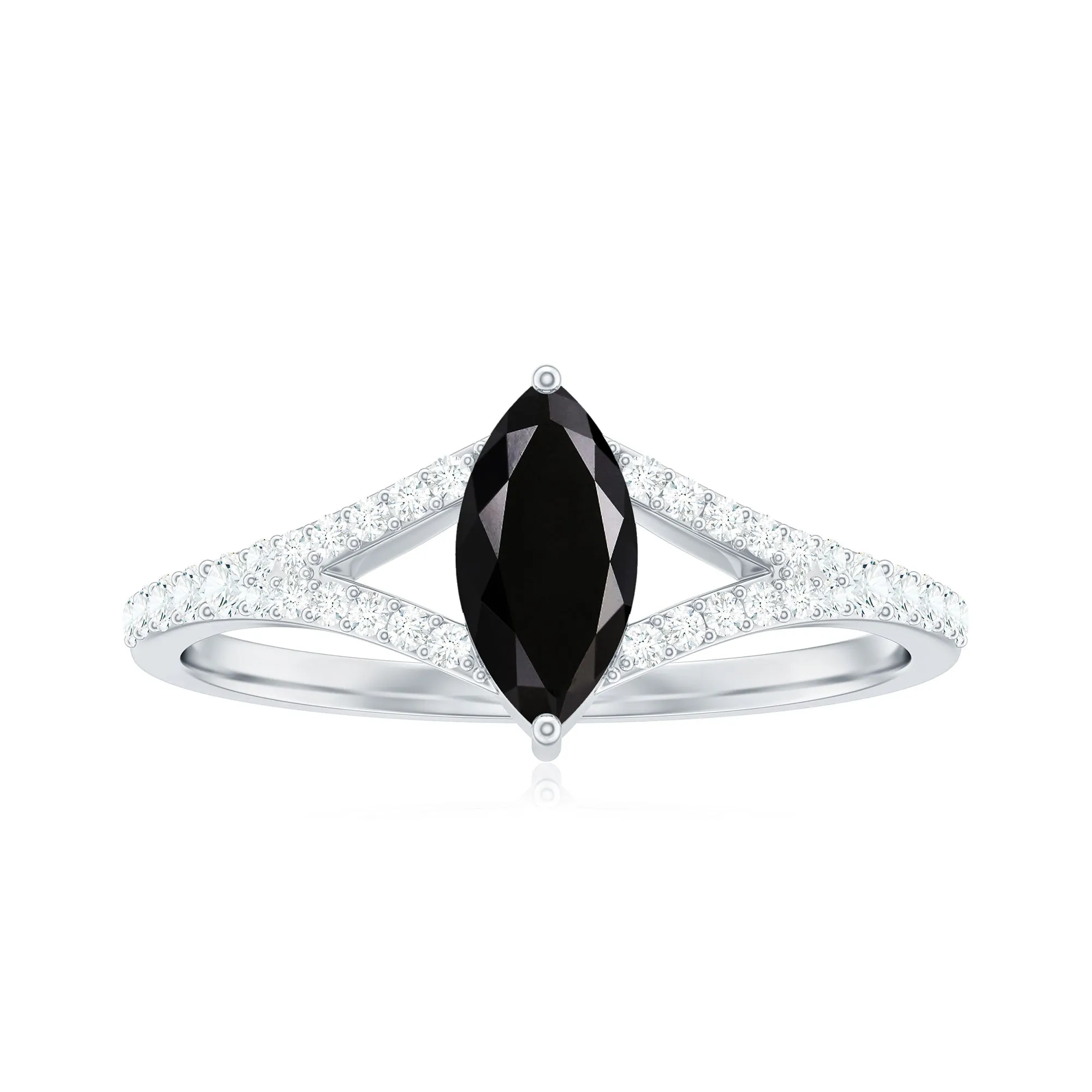 1 CT Split Shank Marquise Cut Black Spinel and Diamond Ring