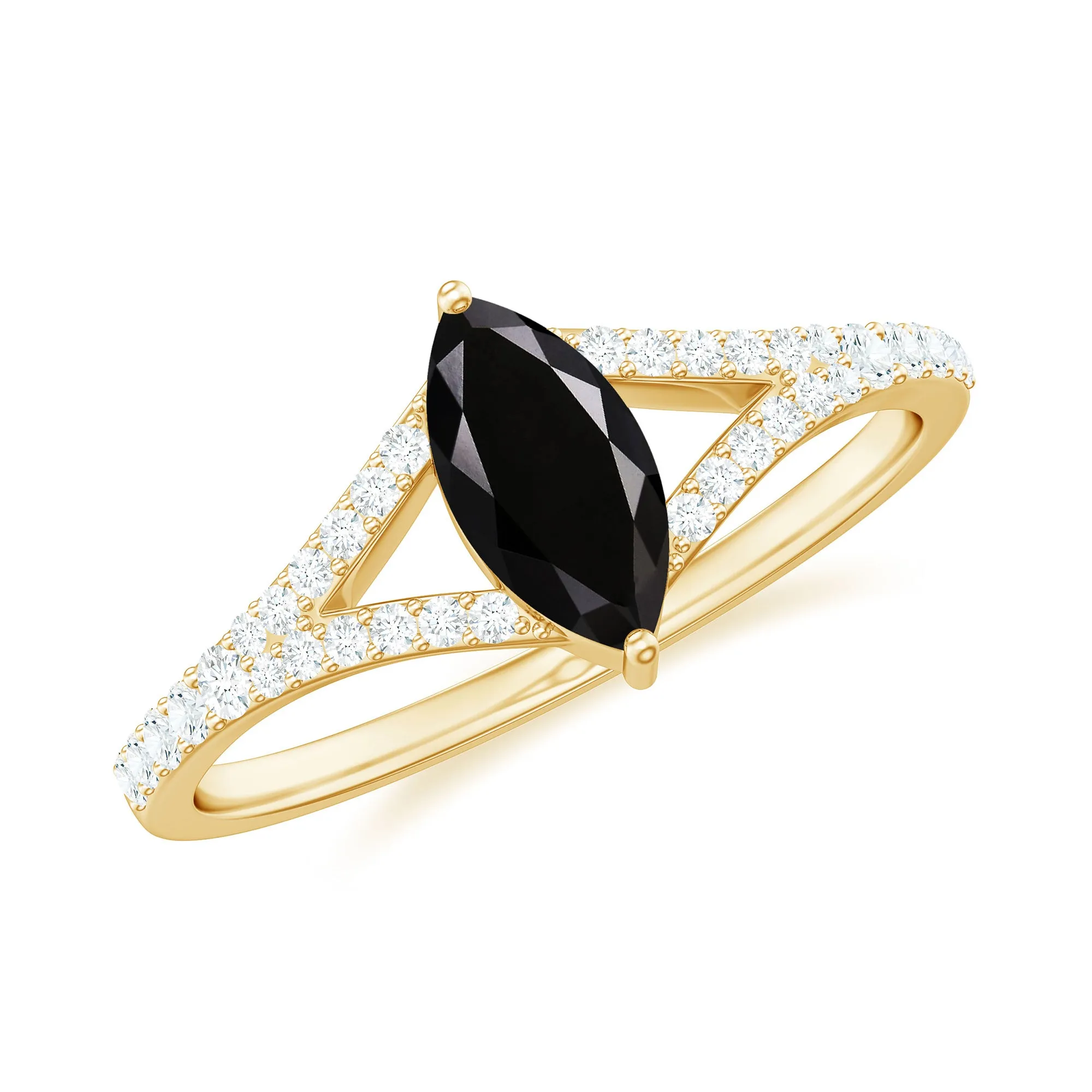 1 CT Split Shank Marquise Cut Black Spinel and Diamond Ring