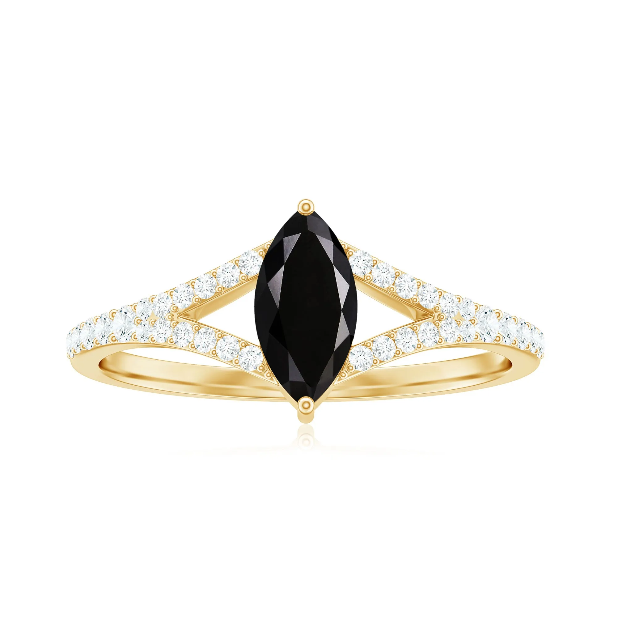 1 CT Split Shank Marquise Cut Black Spinel and Diamond Ring