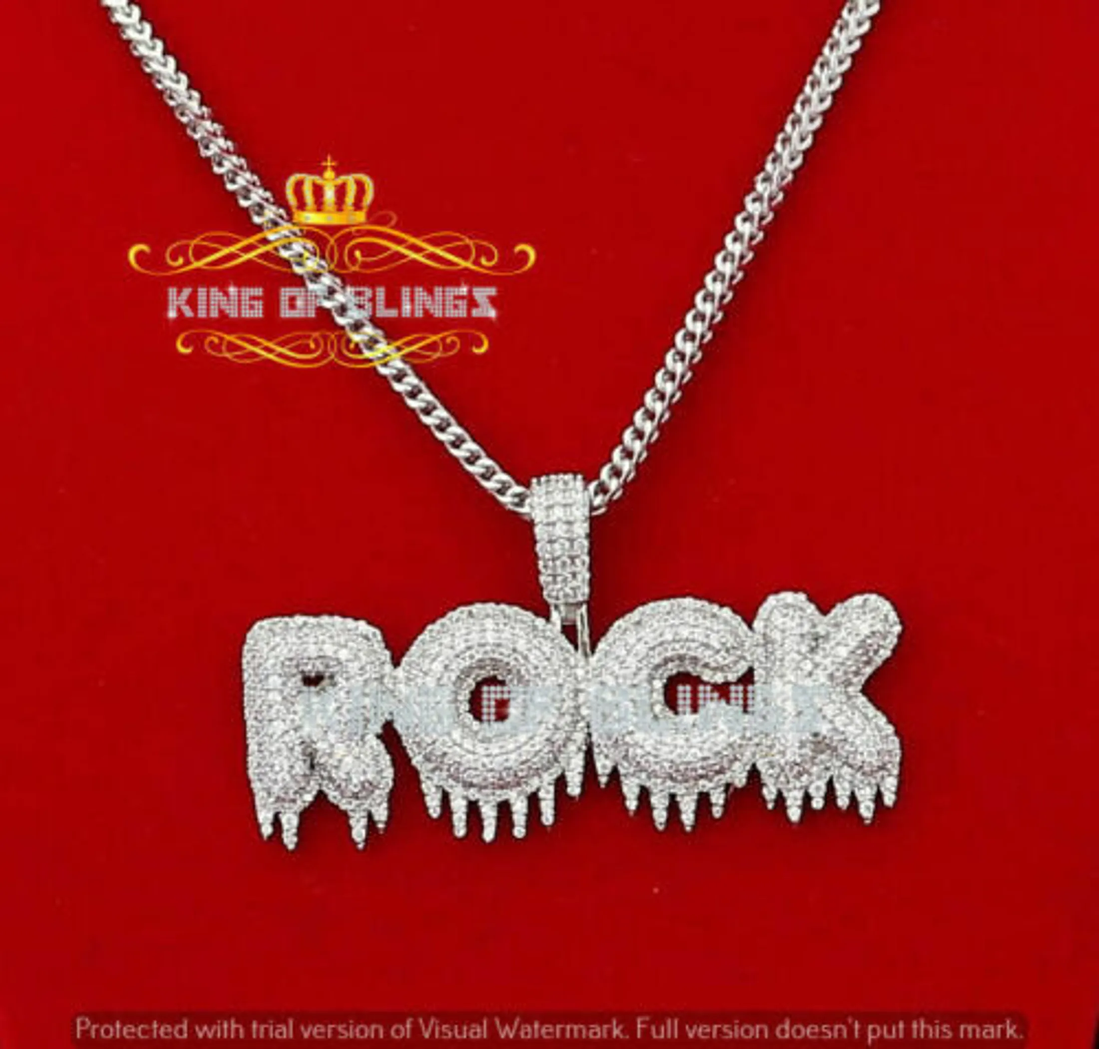 10K White Gold Finish "Allah-hu-Akbar" Silver Pendant with Lab Created Diamonds