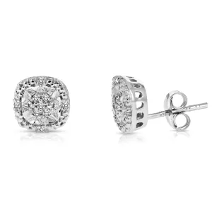 1/10 cttw Diamond Composite Cushion Stud Earrings Sterling Silver