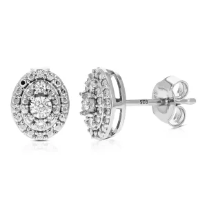 1/10 cttw Diamond Oval Composite Stud Earrings in Sterling Silver