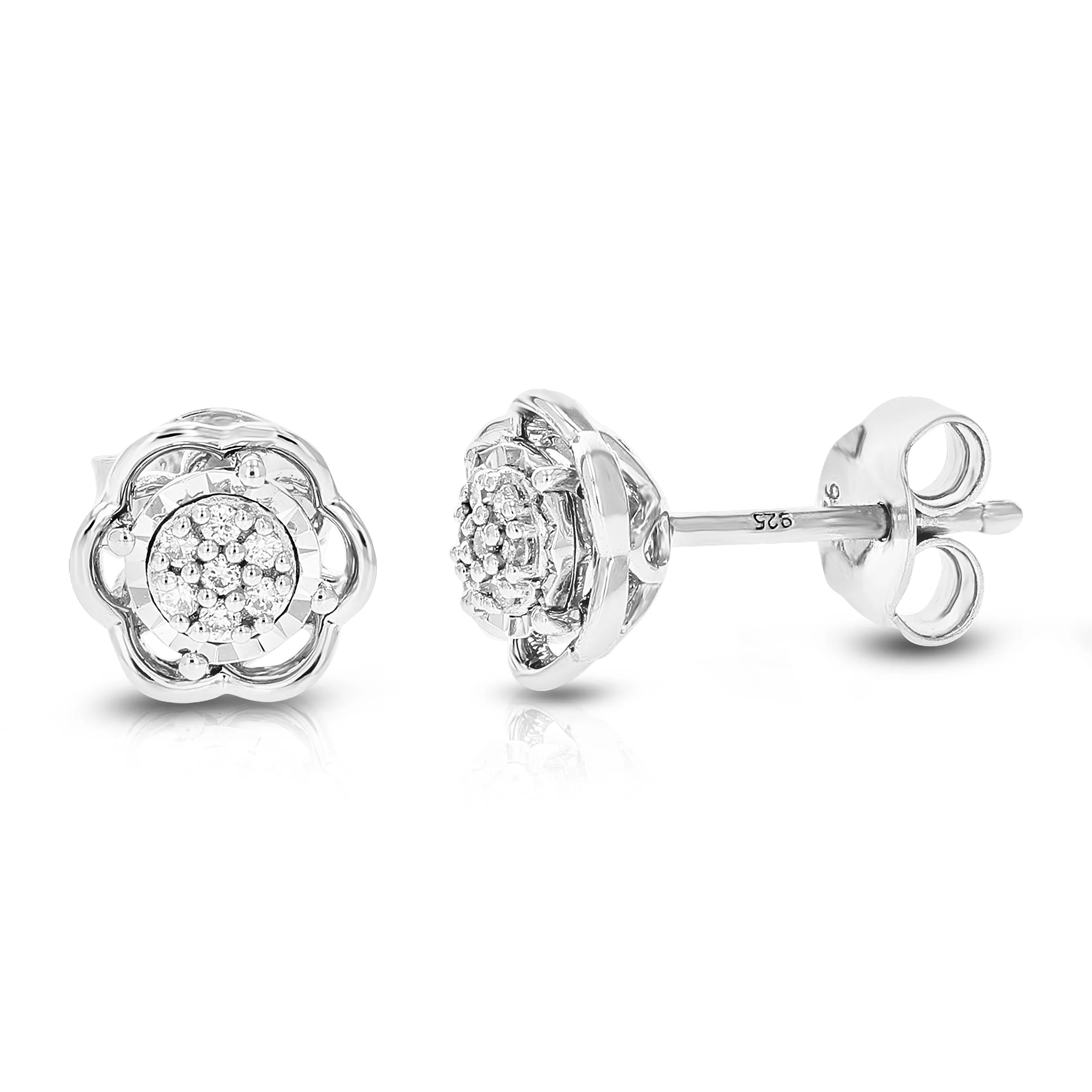 1/12 cttw Diamond Flower Composite Stud Earrings in Sterling Silver