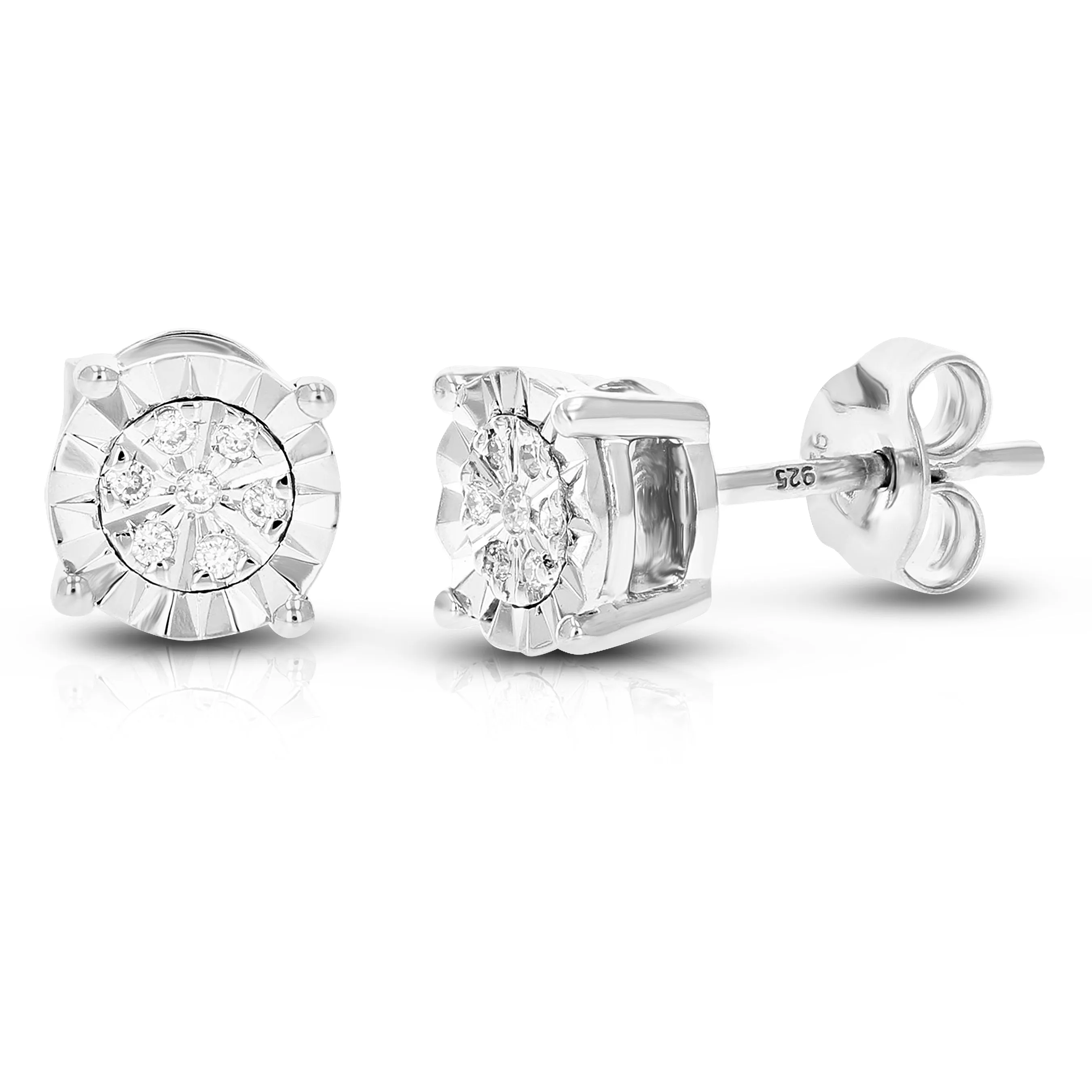 1/12 cttw Lab Diamond Textured Stud Earrings in Sterling Silver