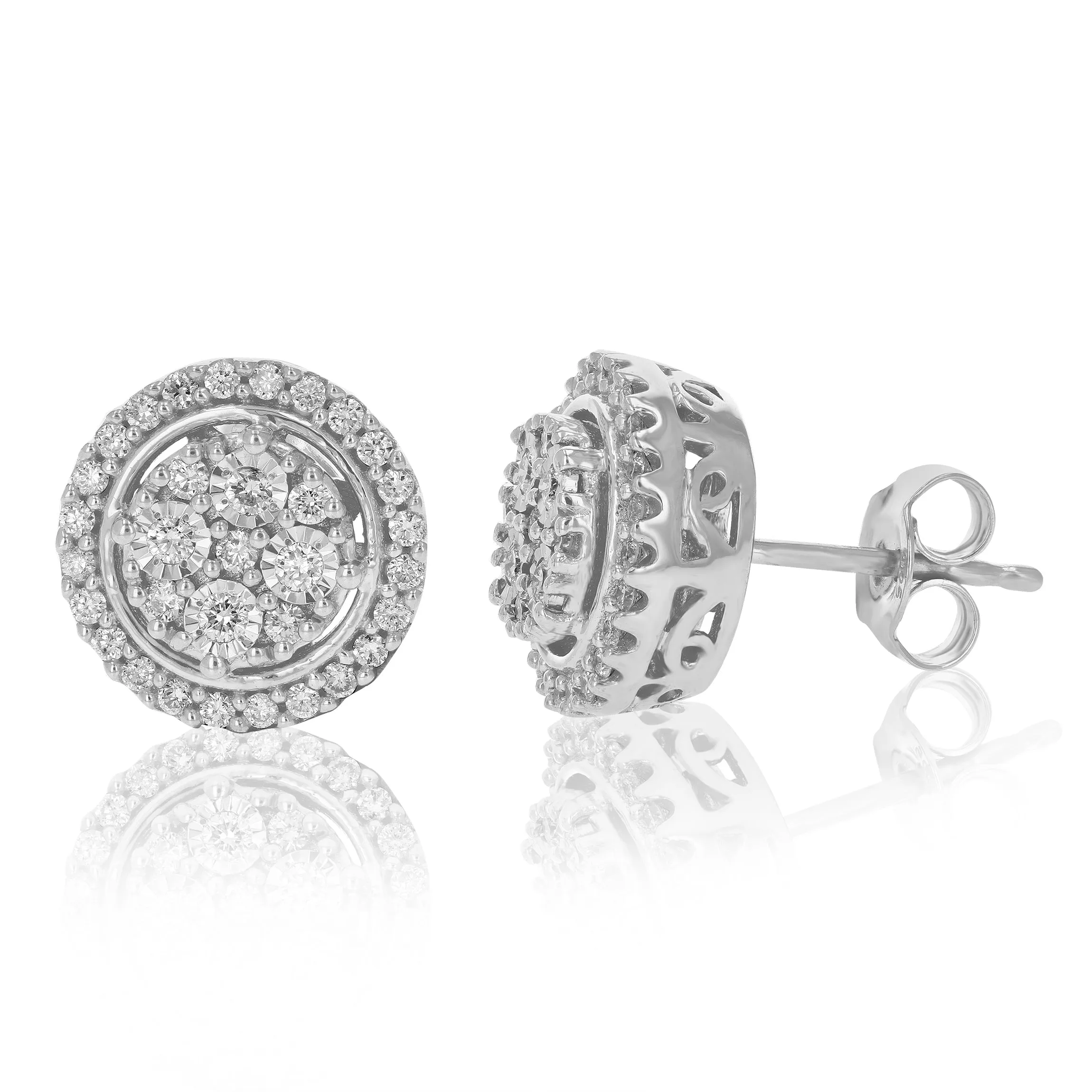 1/2 cttw Lab Grown Halo Diamond Stud Earrings in Sterling Silver