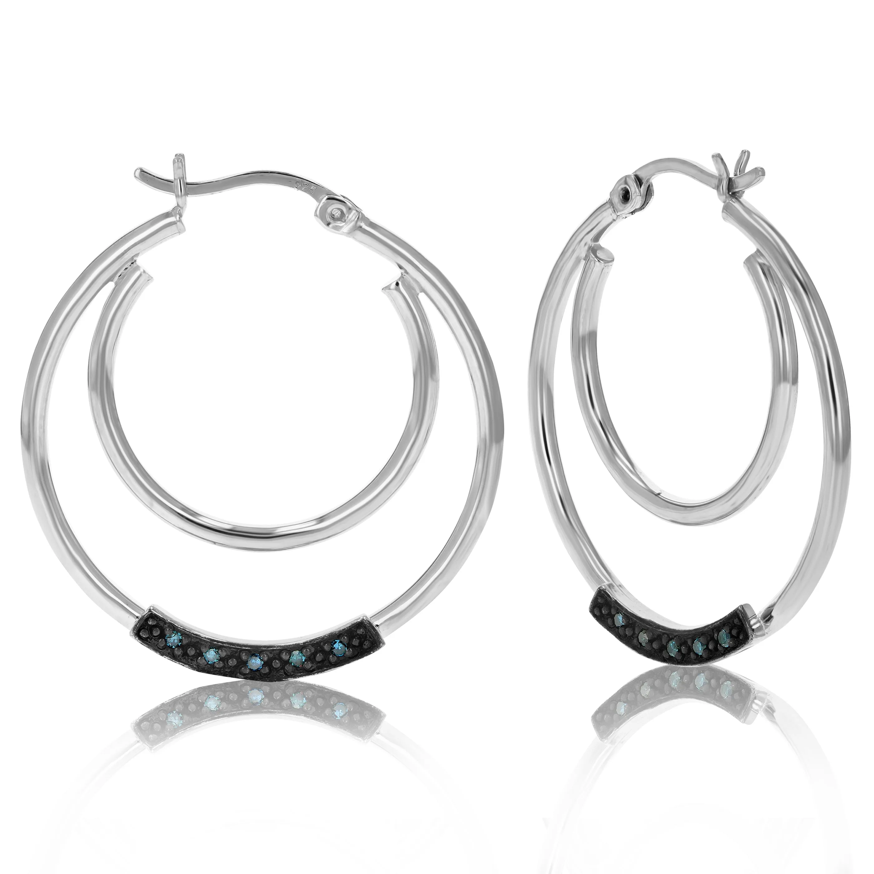 1/20 cttw Blue Diamond Hoop Classic Earrings in Sterling Silver