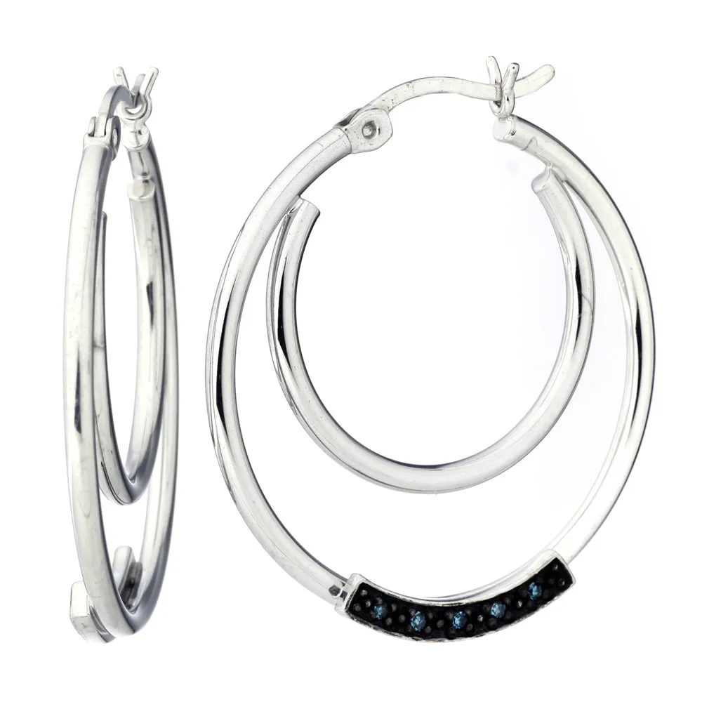 1/20 cttw Blue Diamond Hoop Classic Earrings in Sterling Silver