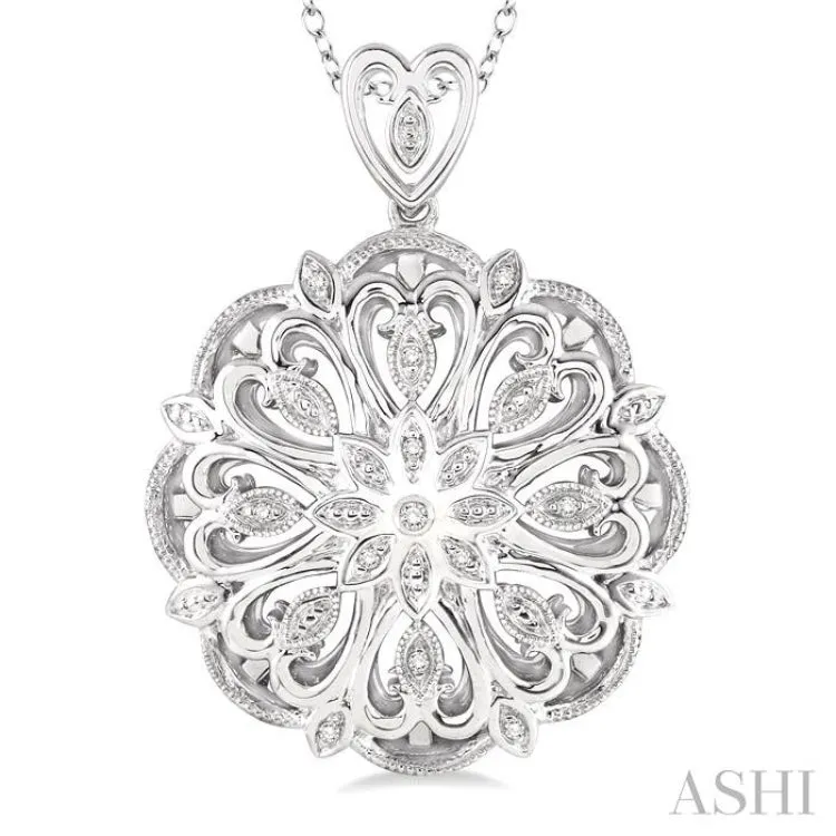 1/20 Ctw Round Cut Diamond Medallion Pendant in Sterling Silver with Chain