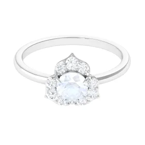 1.25 CT Moonstone and Diamond Floral Engagement Ring