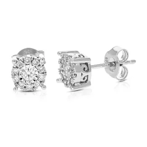 1/3 cttw Lab Grown Diamond Halo Stud Earrings in Sterling Silver