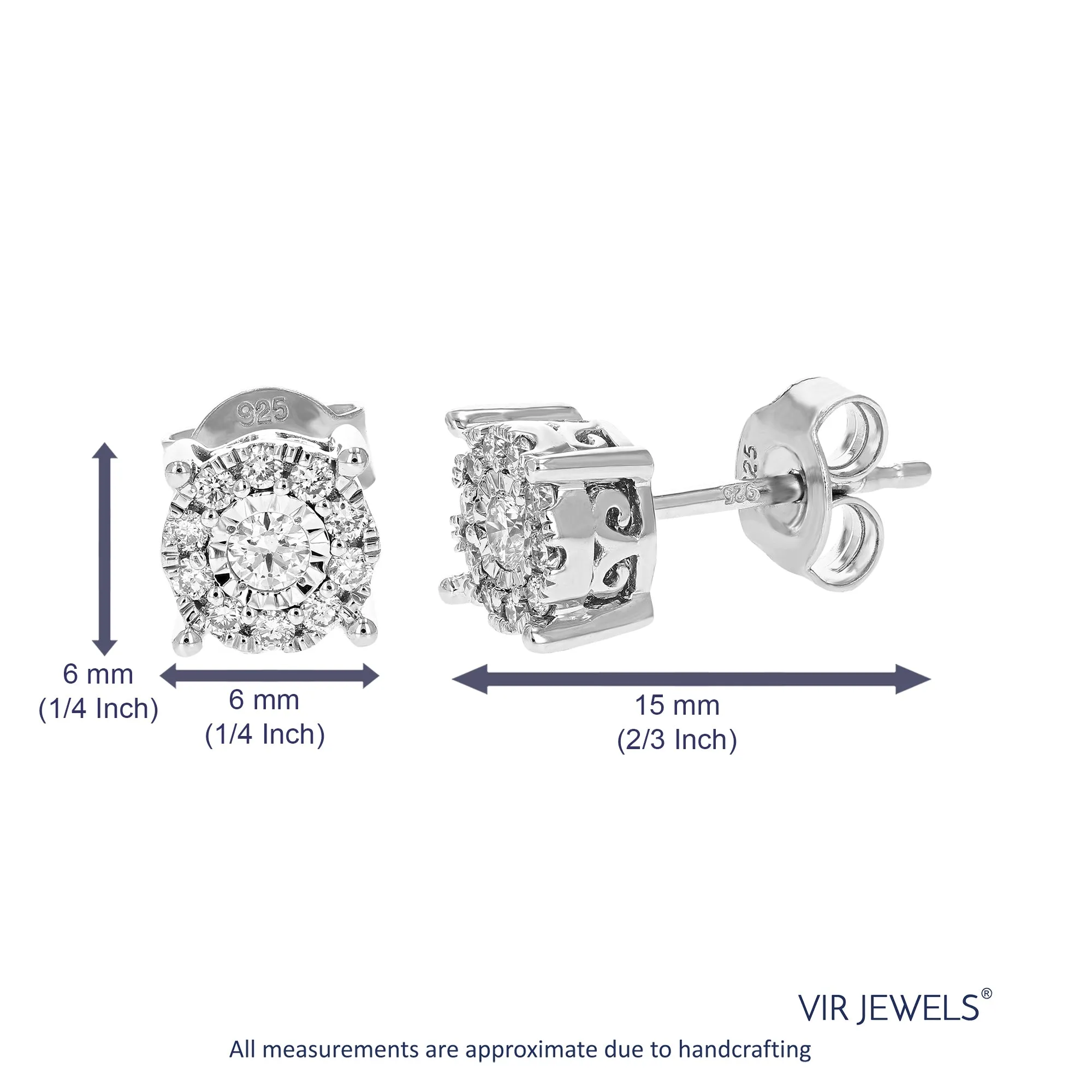 1/3 cttw Lab Grown Diamond Halo Stud Earrings in Sterling Silver