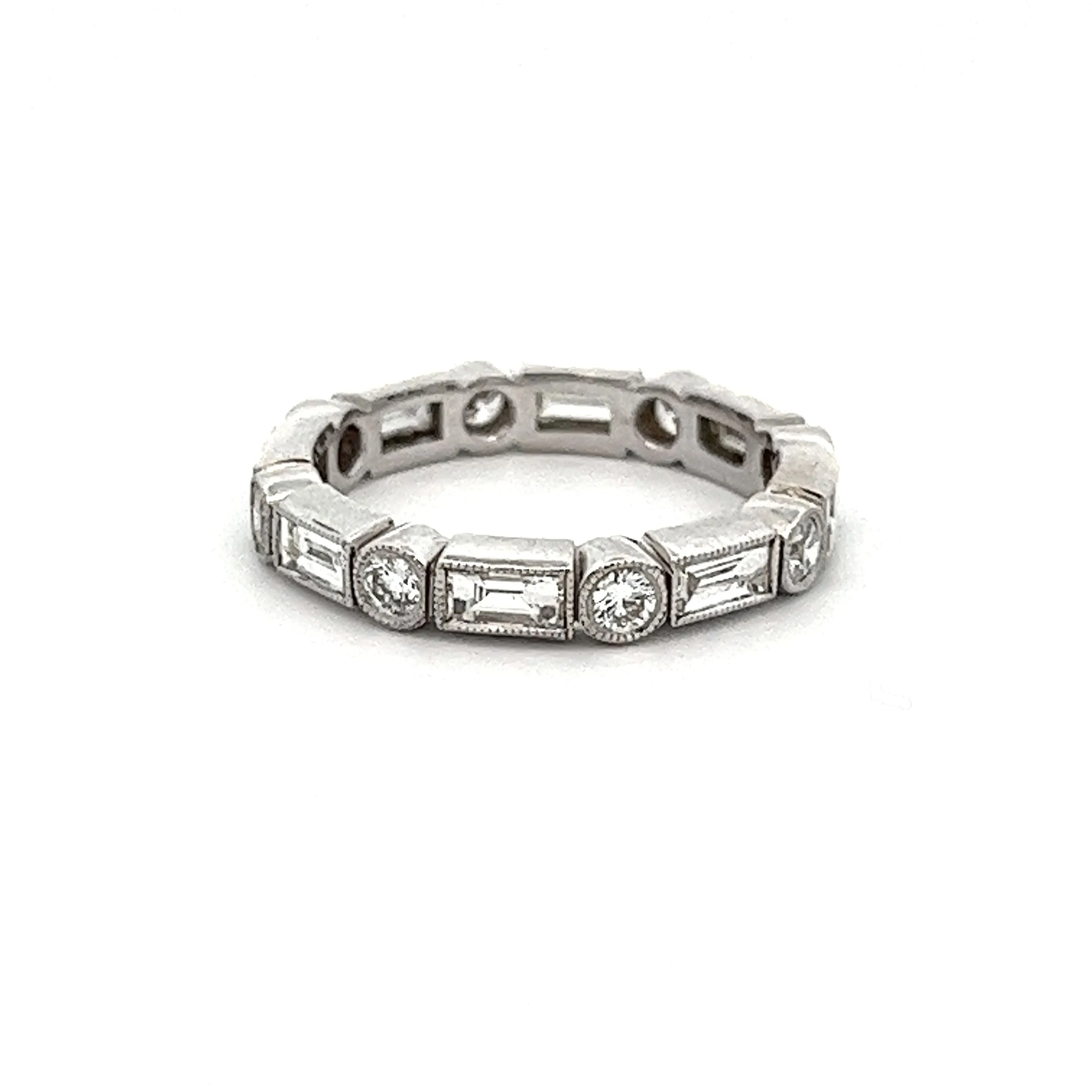 1.45ct 18K White Gold Round & Baguette Diamond Eternity Band