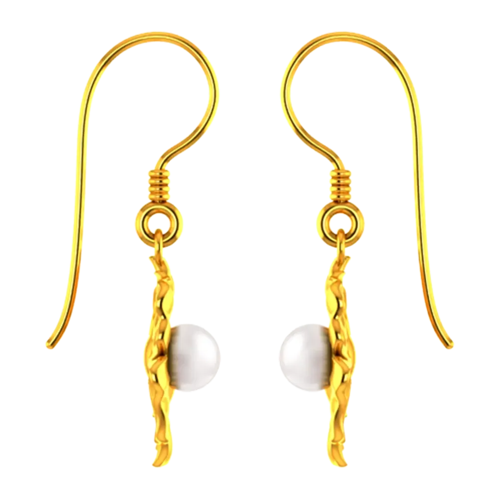 14k Flower Shaped Earrings With Gold Petals And A Pearl In Between