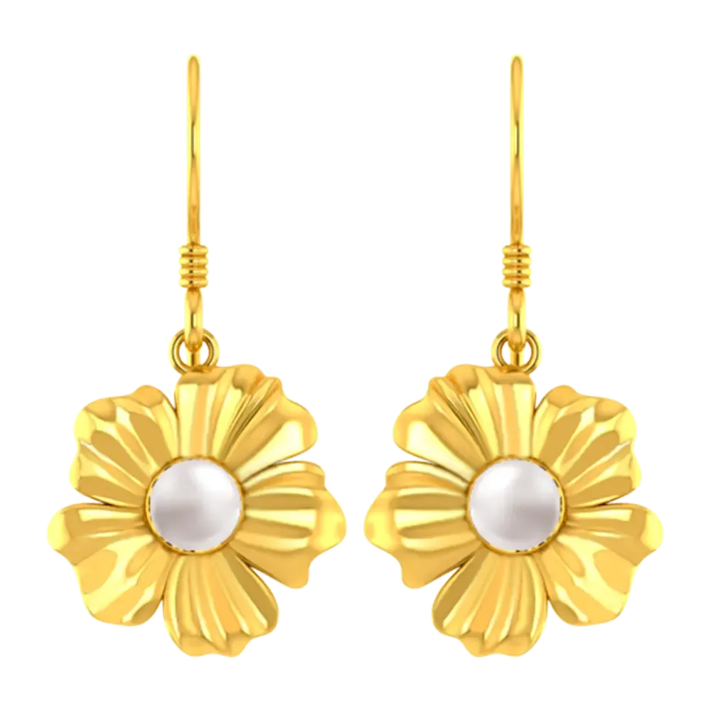 14k Flower Shaped Earrings With Gold Petals And A Pearl In Between