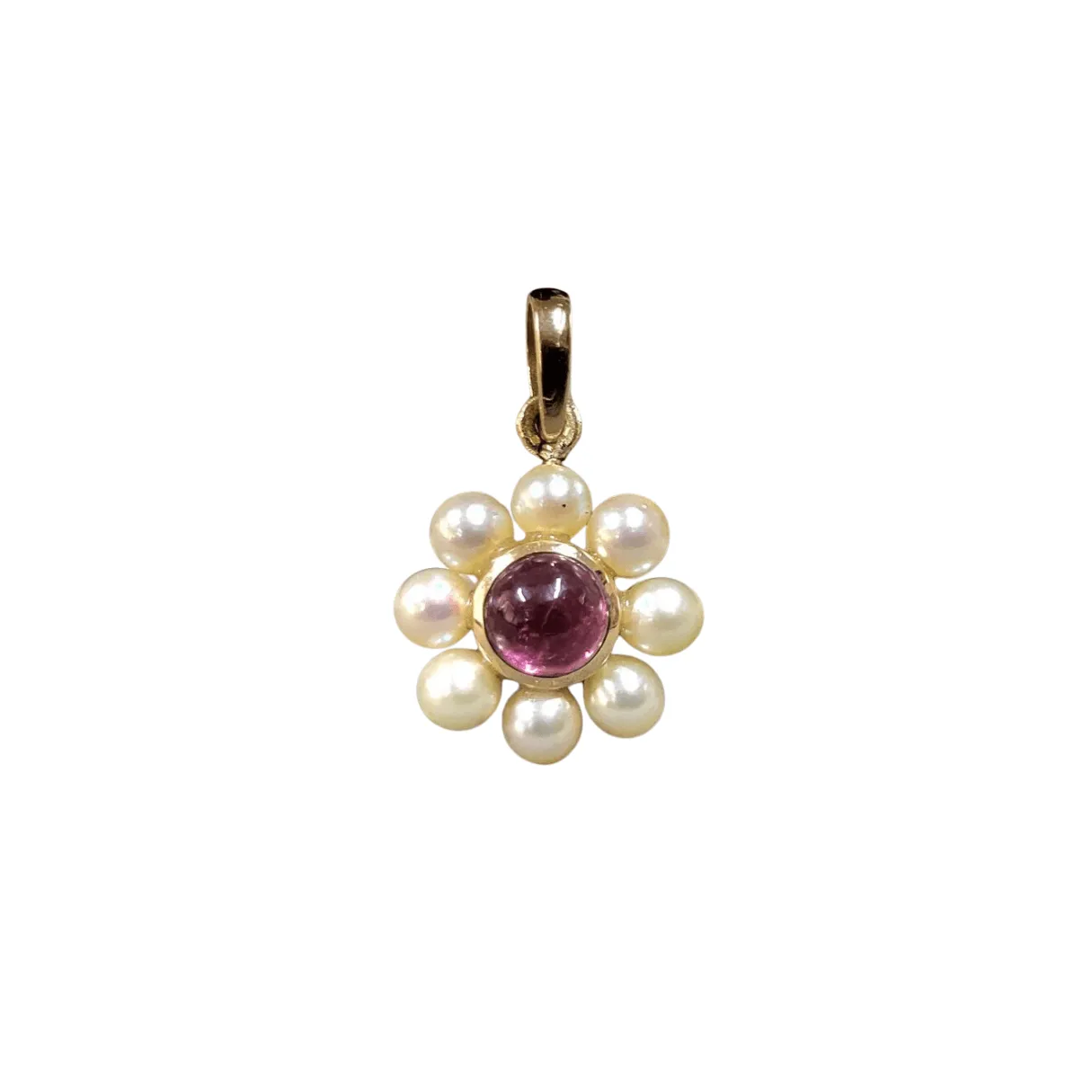 14k Gold Pearl and Pink Tourmaline Pendant