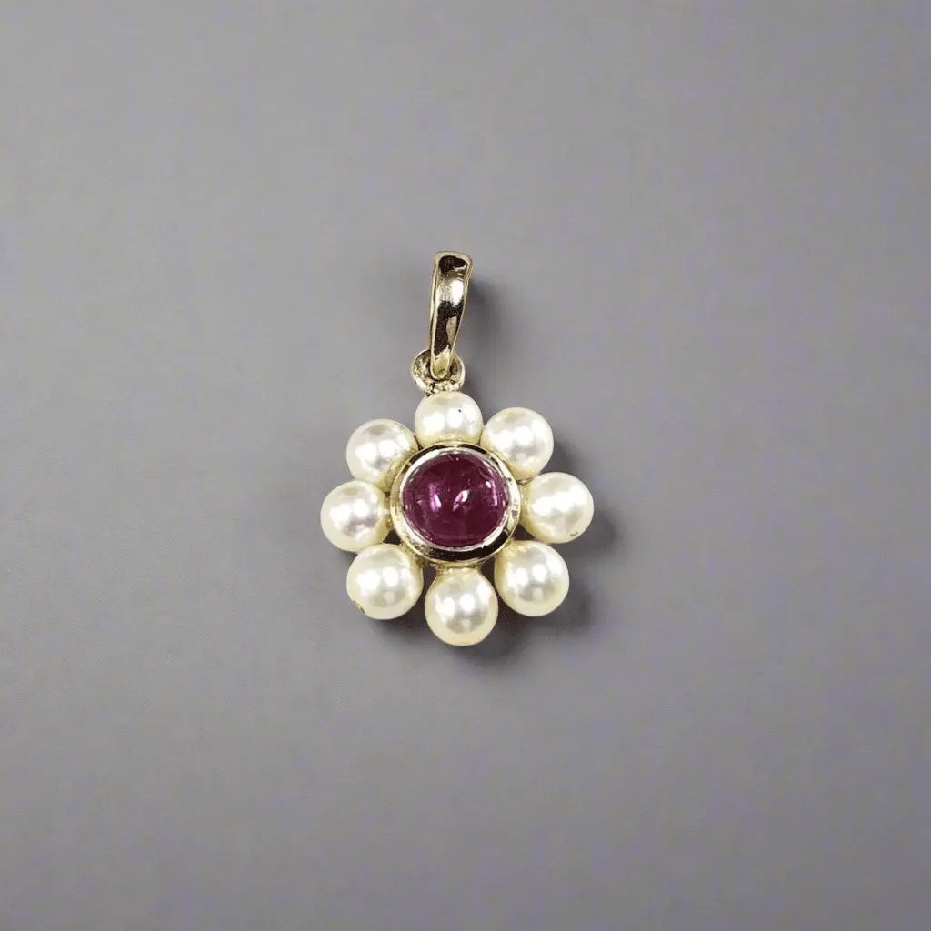 14k Gold Pearl and Pink Tourmaline Pendant