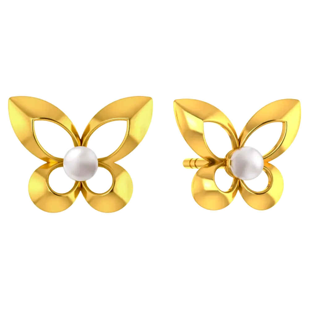 14k Graceful Pair Of Gold Earrings With The Design Of Butterfly Wings