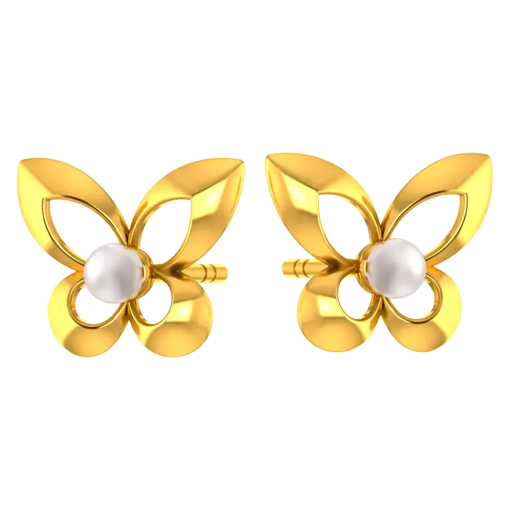 14k Graceful Pair Of Gold Earrings With The Design Of Butterfly Wings