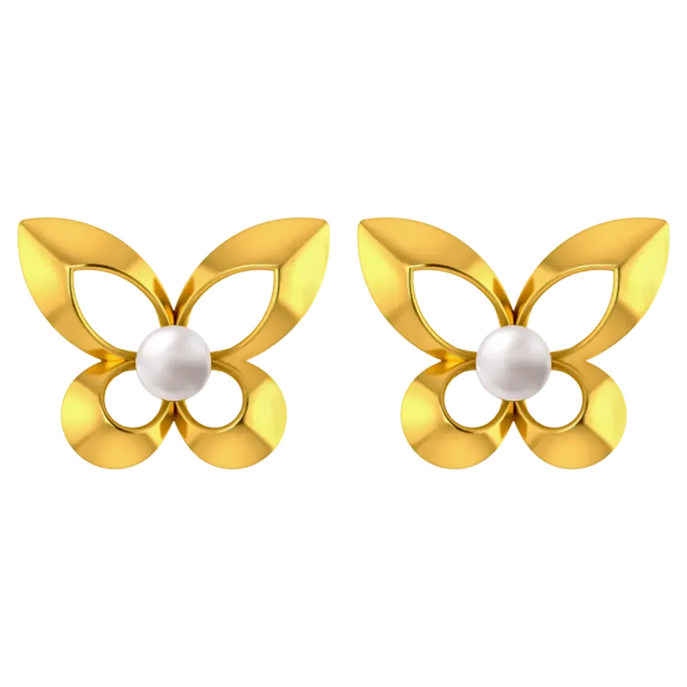 14k Graceful Pair Of Gold Earrings With The Design Of Butterfly Wings