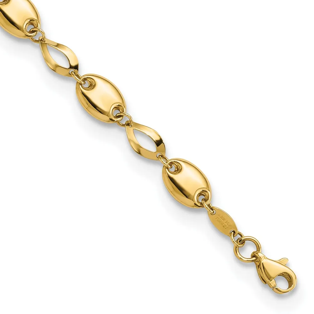 14K Polished Fancy Link 7.75in Bracelet