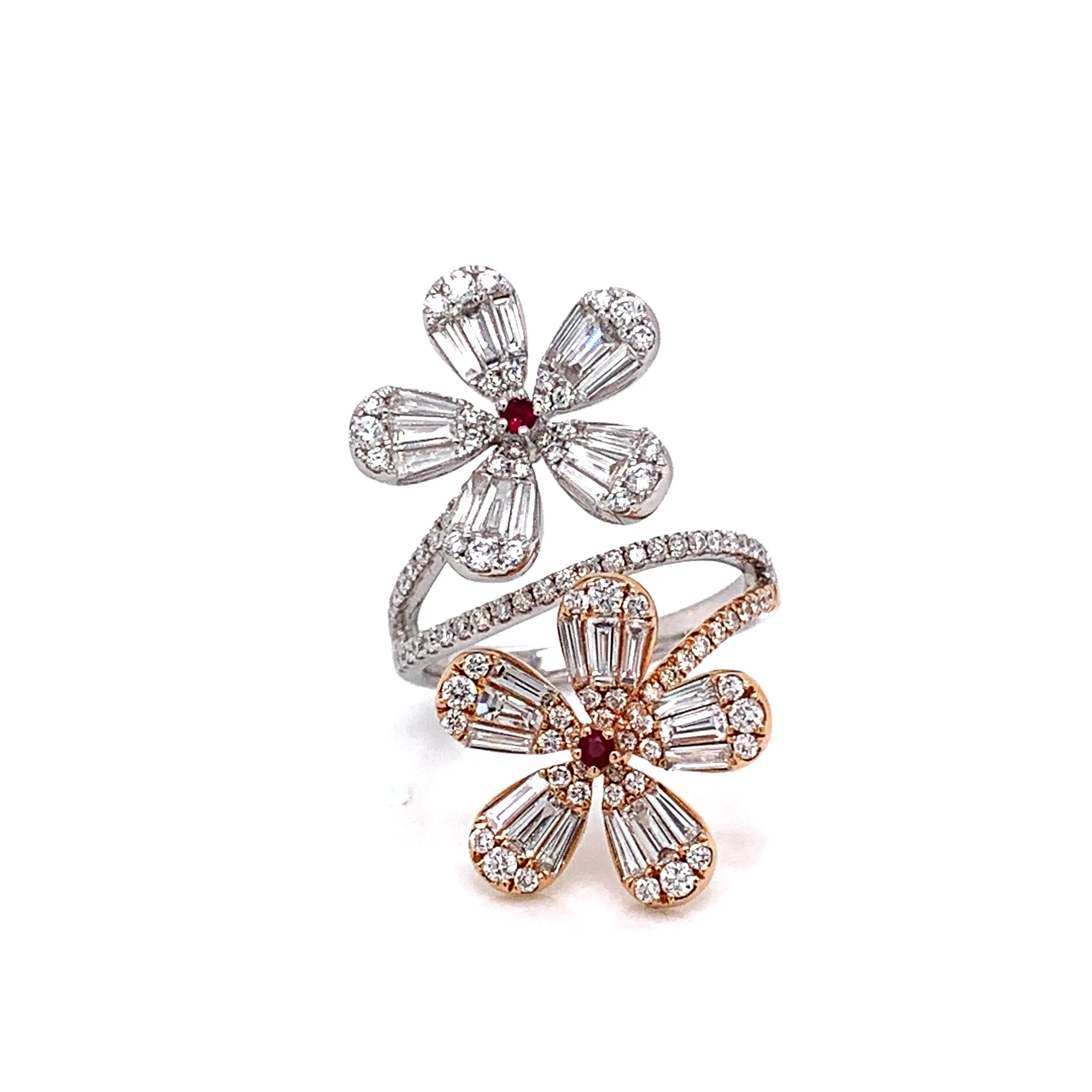 14k Rose and White Gold Diamond Flower Ring