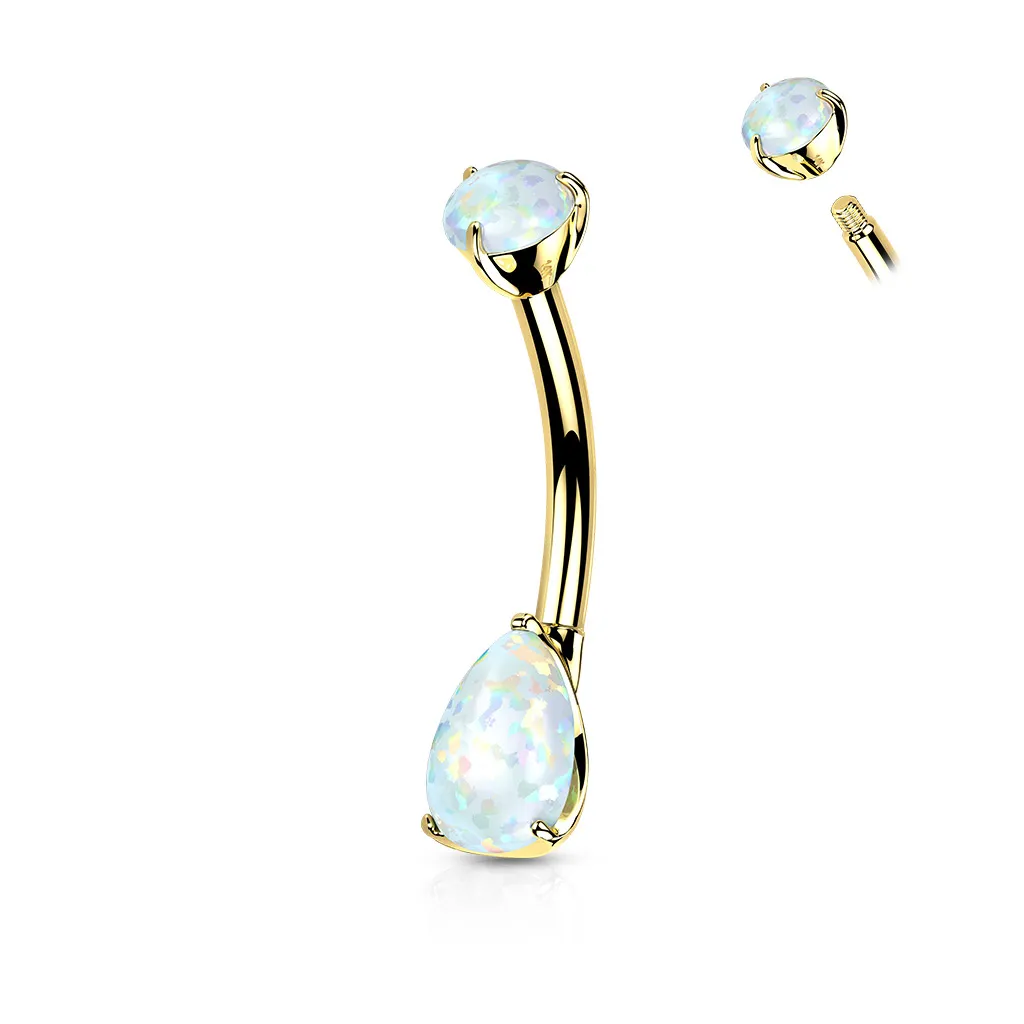 14k Teardrop Opal Solid Gold CZ Prong Set Belly Ring