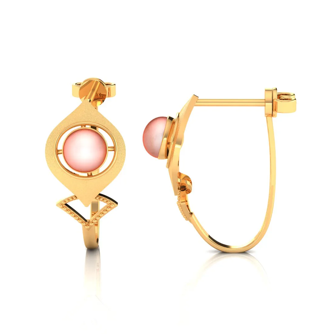 14k Very Unique Gold Earrings With A Spherical Bead In Between