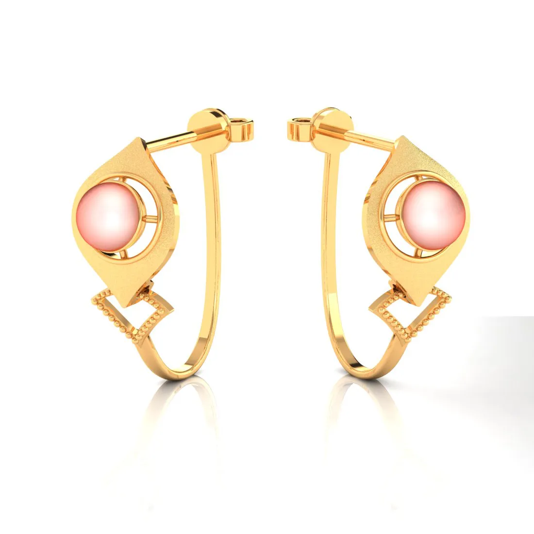 14k Very Unique Gold Earrings With A Spherical Bead In Between