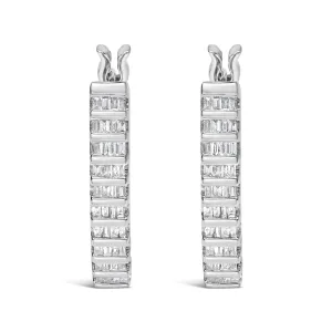 14K White Gold 5/8 cttw Baguette Cut Diamond Earrings