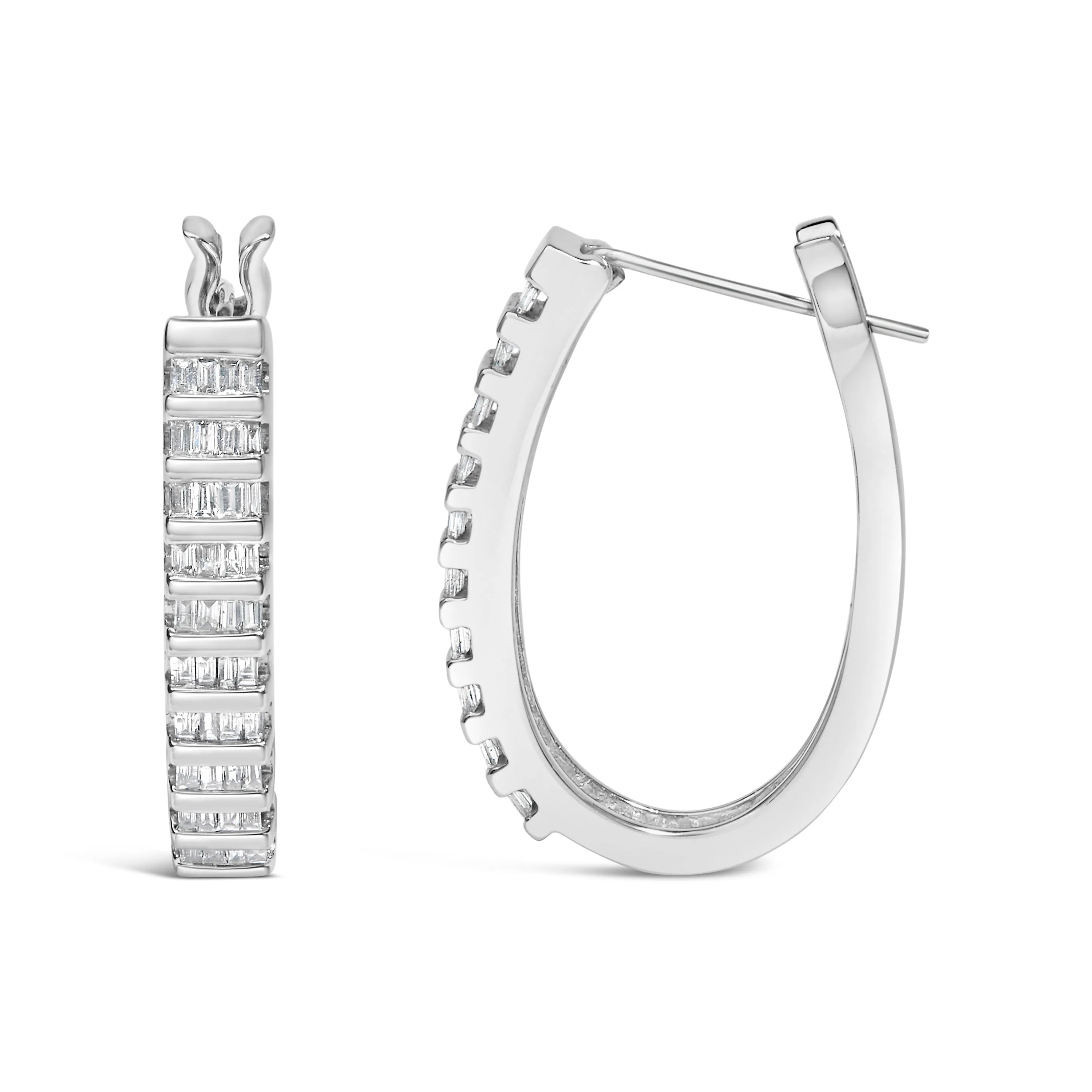 14K White Gold 5/8 cttw Baguette Cut Diamond Earrings