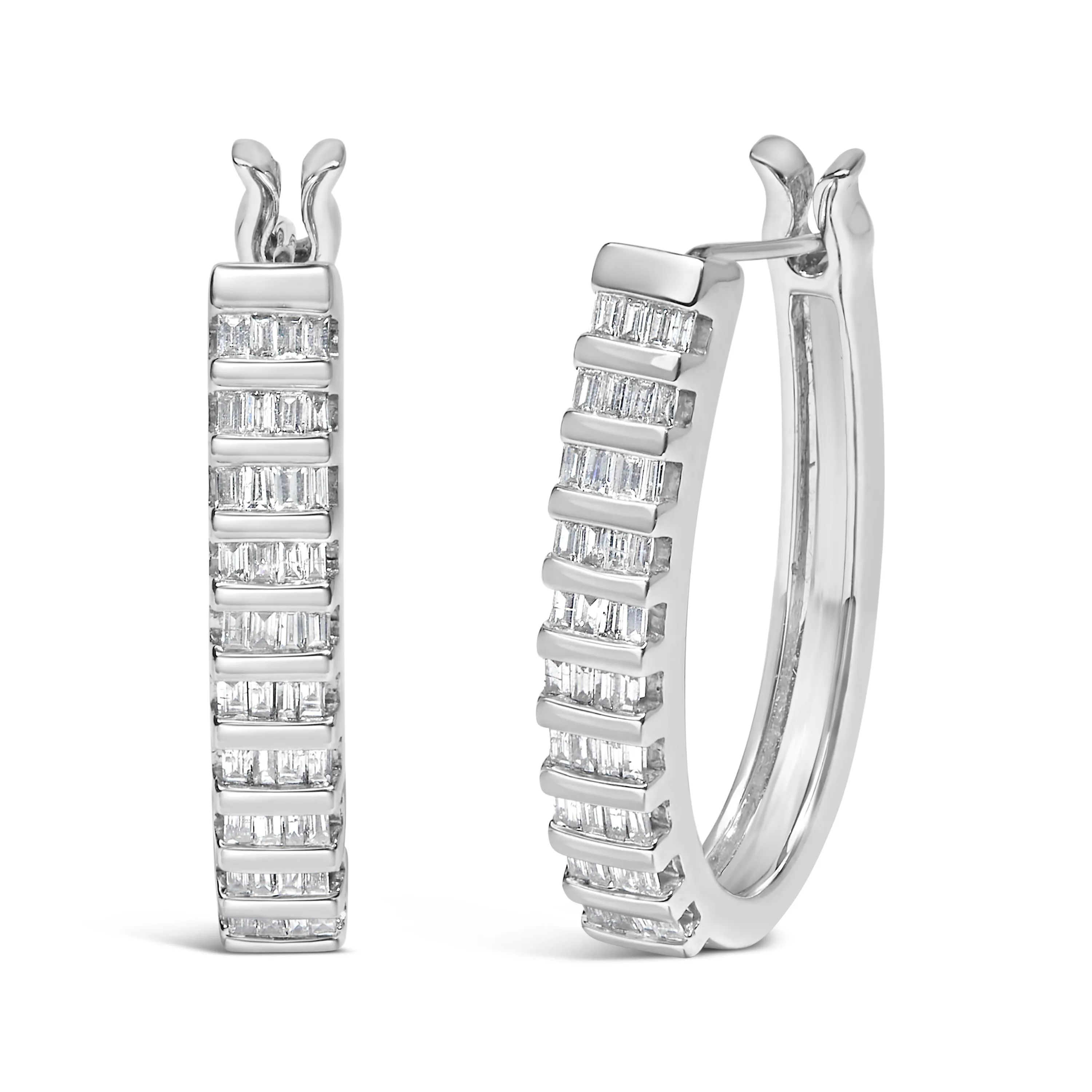 14K White Gold 5/8 cttw Baguette Cut Diamond Earrings