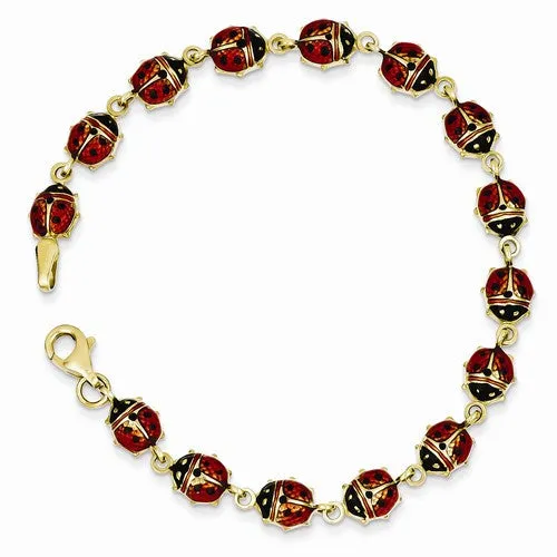 14K Yellow Gold Enamel & Res Ladybug Bracelet