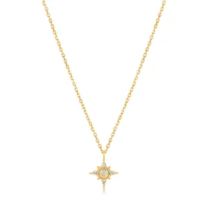 14kt Gold Opal and White Sapphire Star Necklace