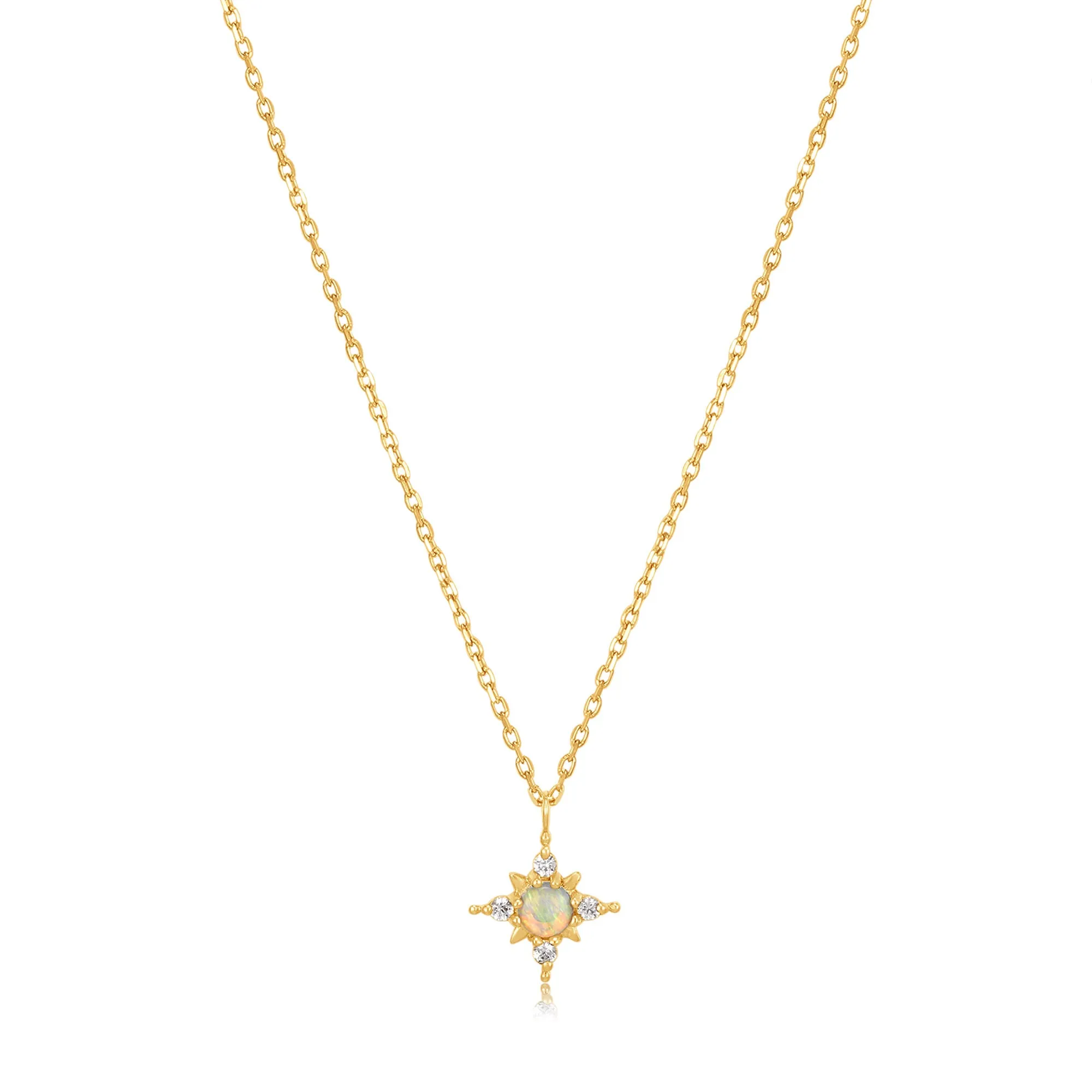 14kt Gold Opal and White Sapphire Star Necklace