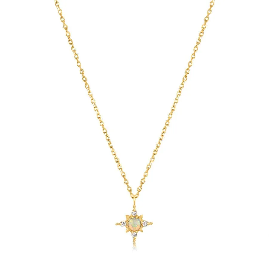 14kt Gold Opal and White Sapphire Star Necklace