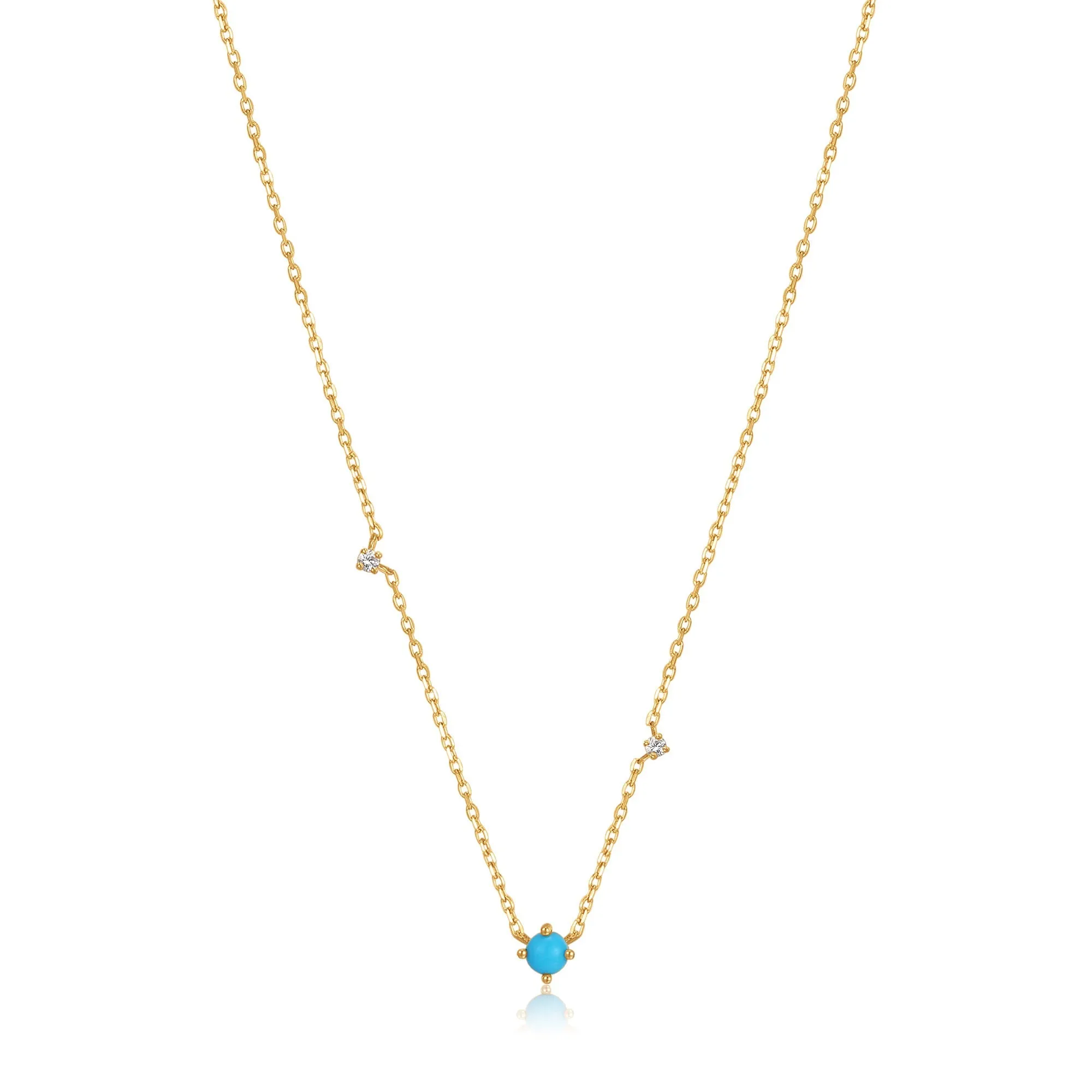 14kt Gold Turquoise and White Sapphire Necklace