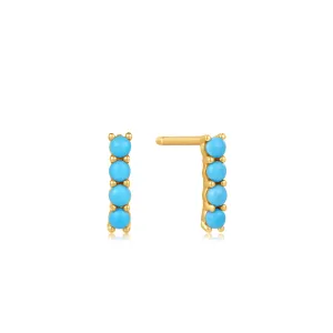 14kt Gold Turquoise Cabochon Bar Stud Earrings