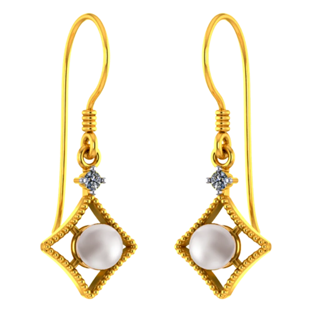 18k Diamond Shaped Diamond Earrings With A Pearl And Beautiful Detailing