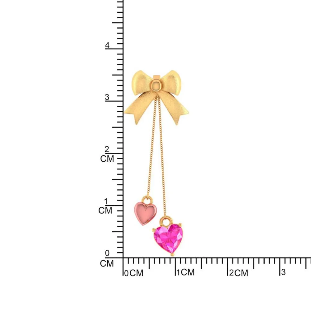 18k Hearts With Bow Style Gold Earrings