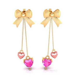 18k Hearts With Bow Style Gold Earrings