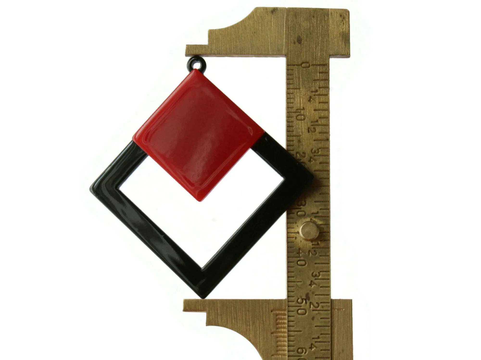 2 51mm Red and Black Double Square Resin Pendants