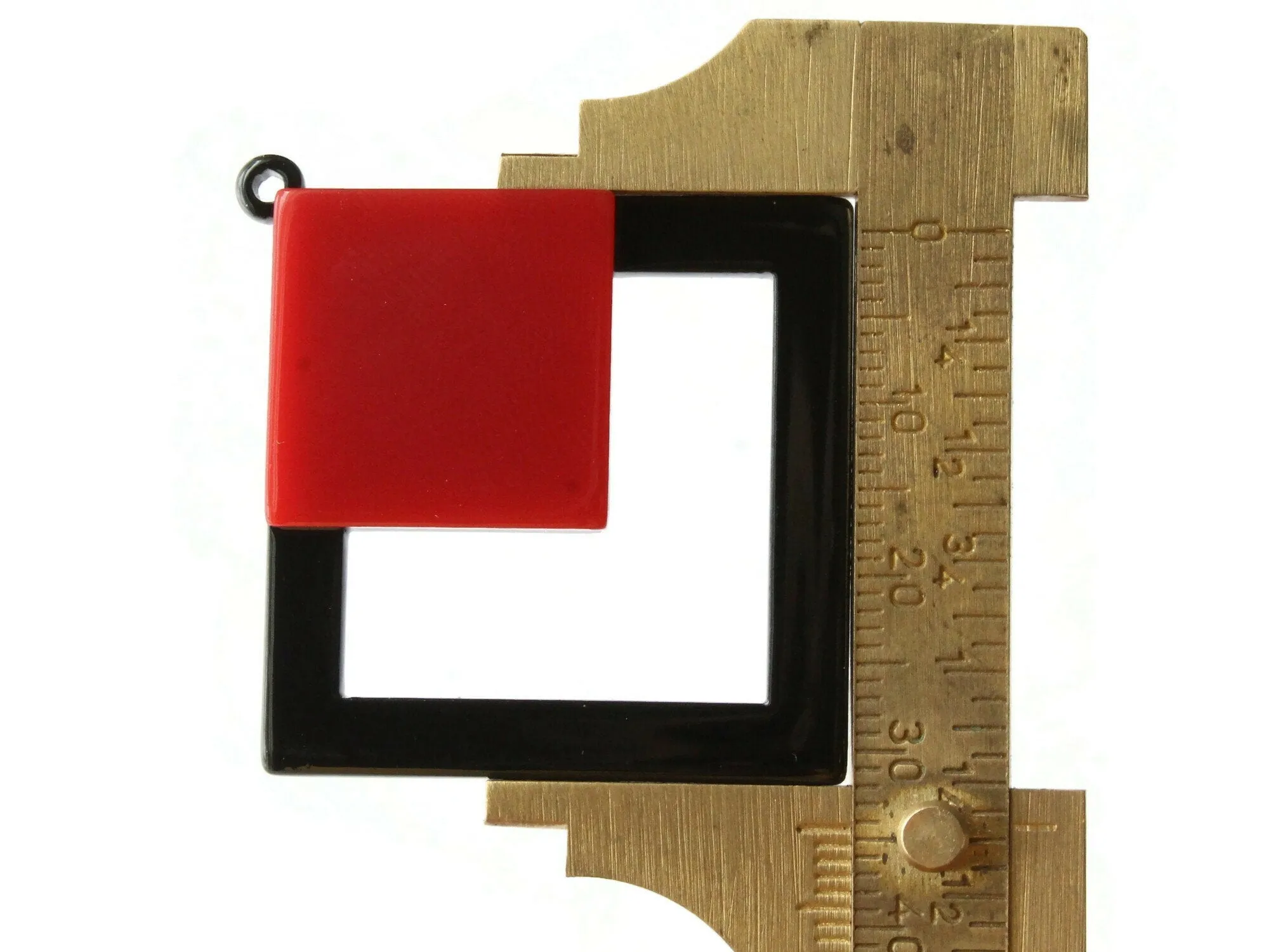 2 51mm Red and Black Double Square Resin Pendants