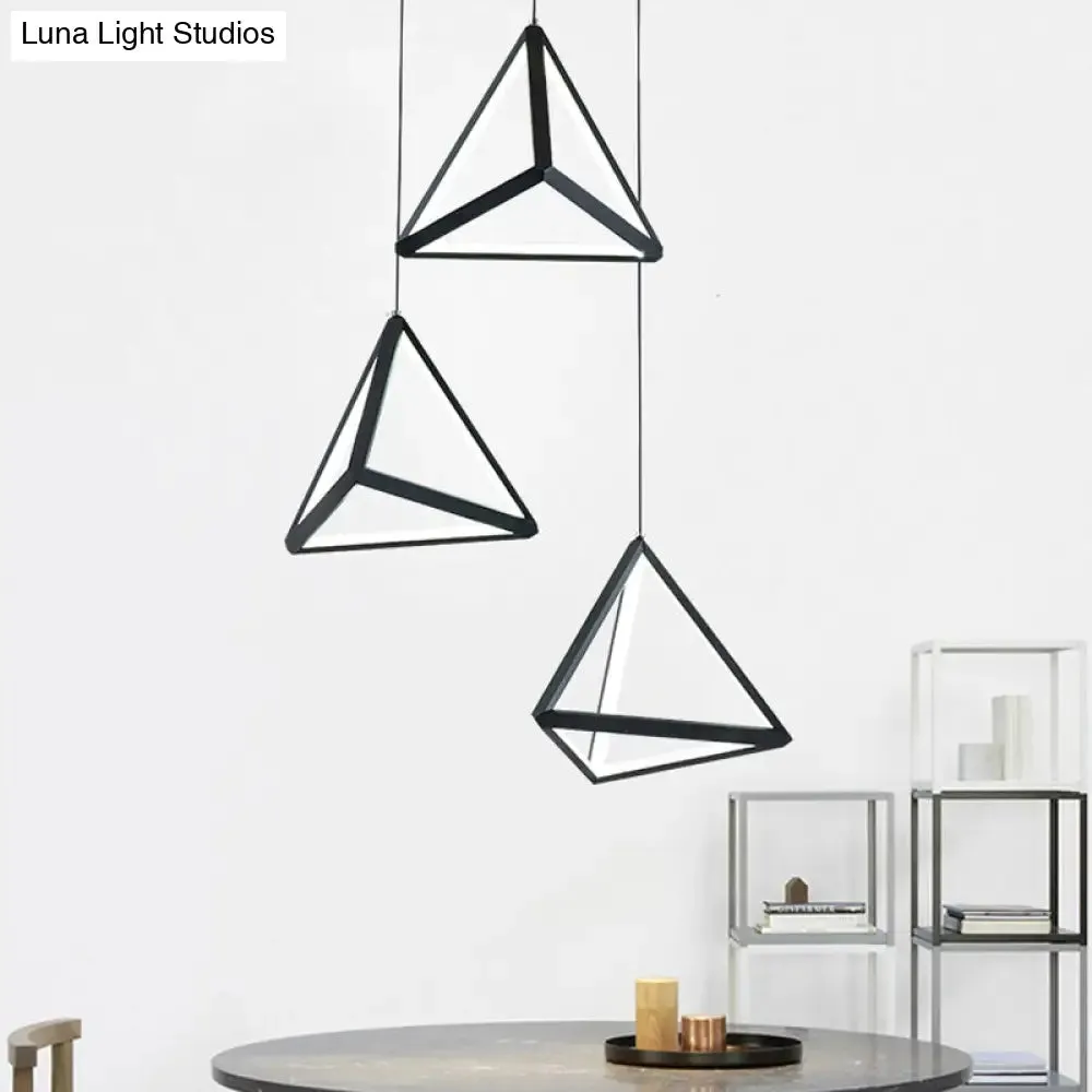 3-Light Dining Room Pendant with Pyramid Acrylic Shade - Black Cluster Ceiling Light in Warm/White