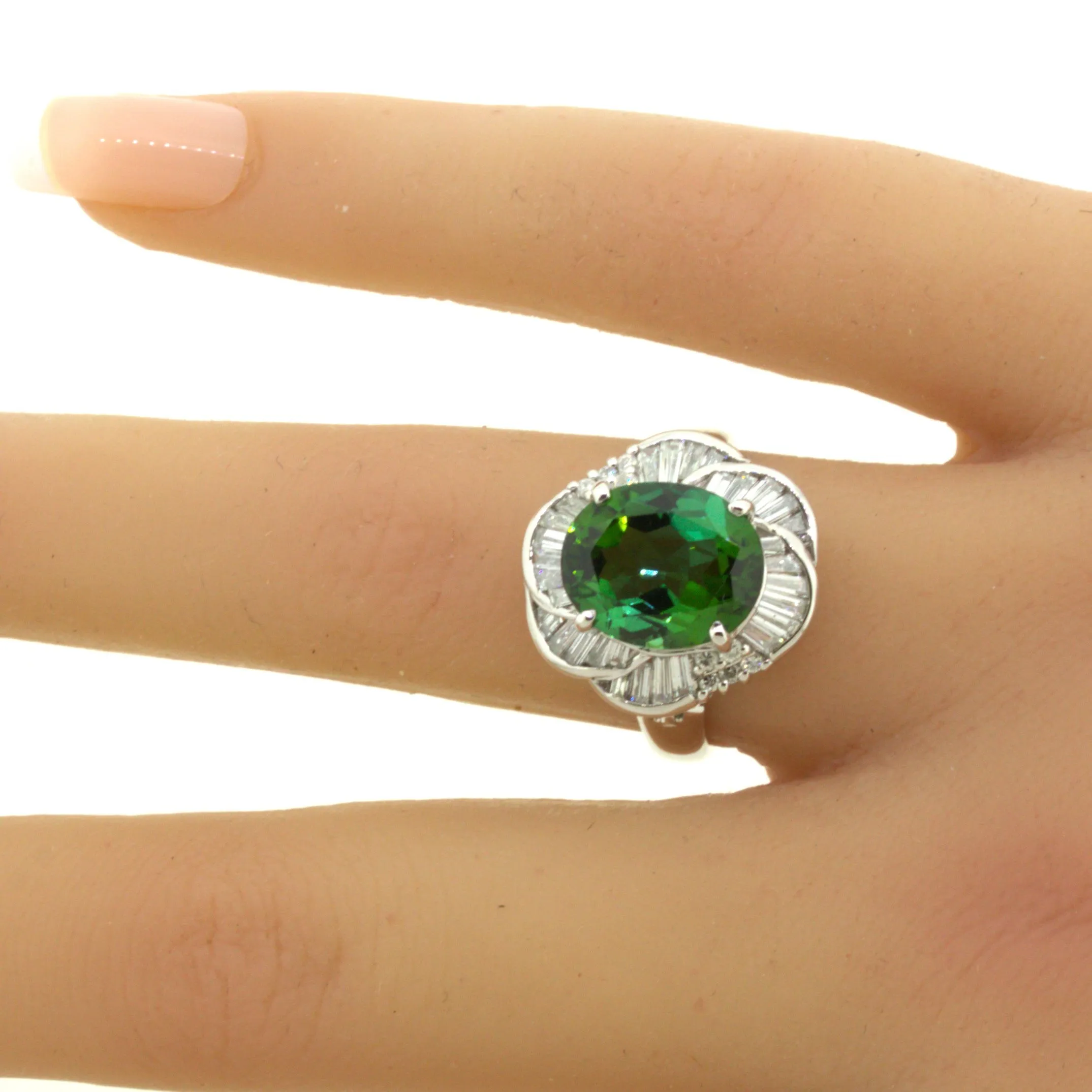 4.95 Carat Indicolite Tourmaline Diamond Platinum Spiral Ring