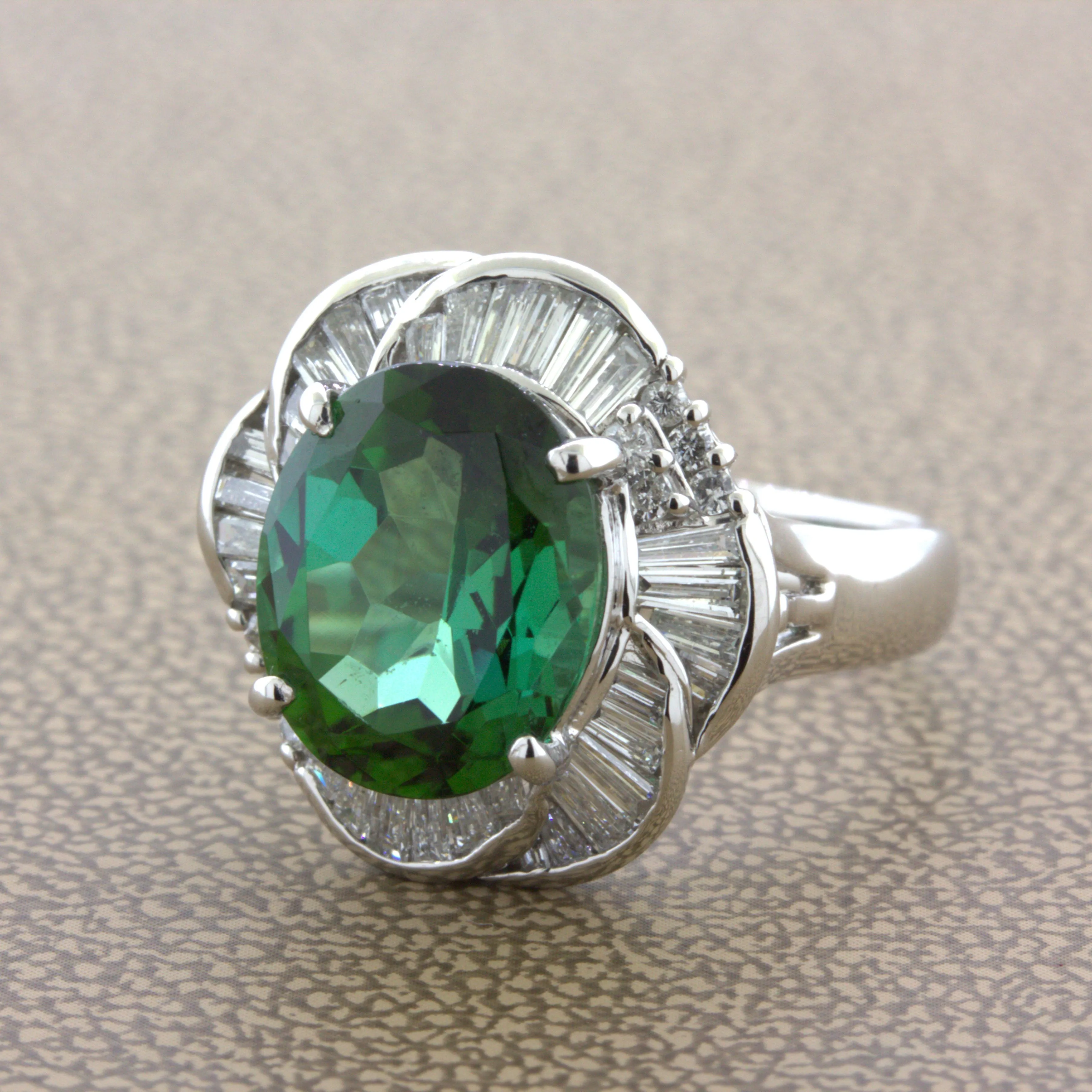 4.95 Carat Indicolite Tourmaline Diamond Platinum Spiral Ring