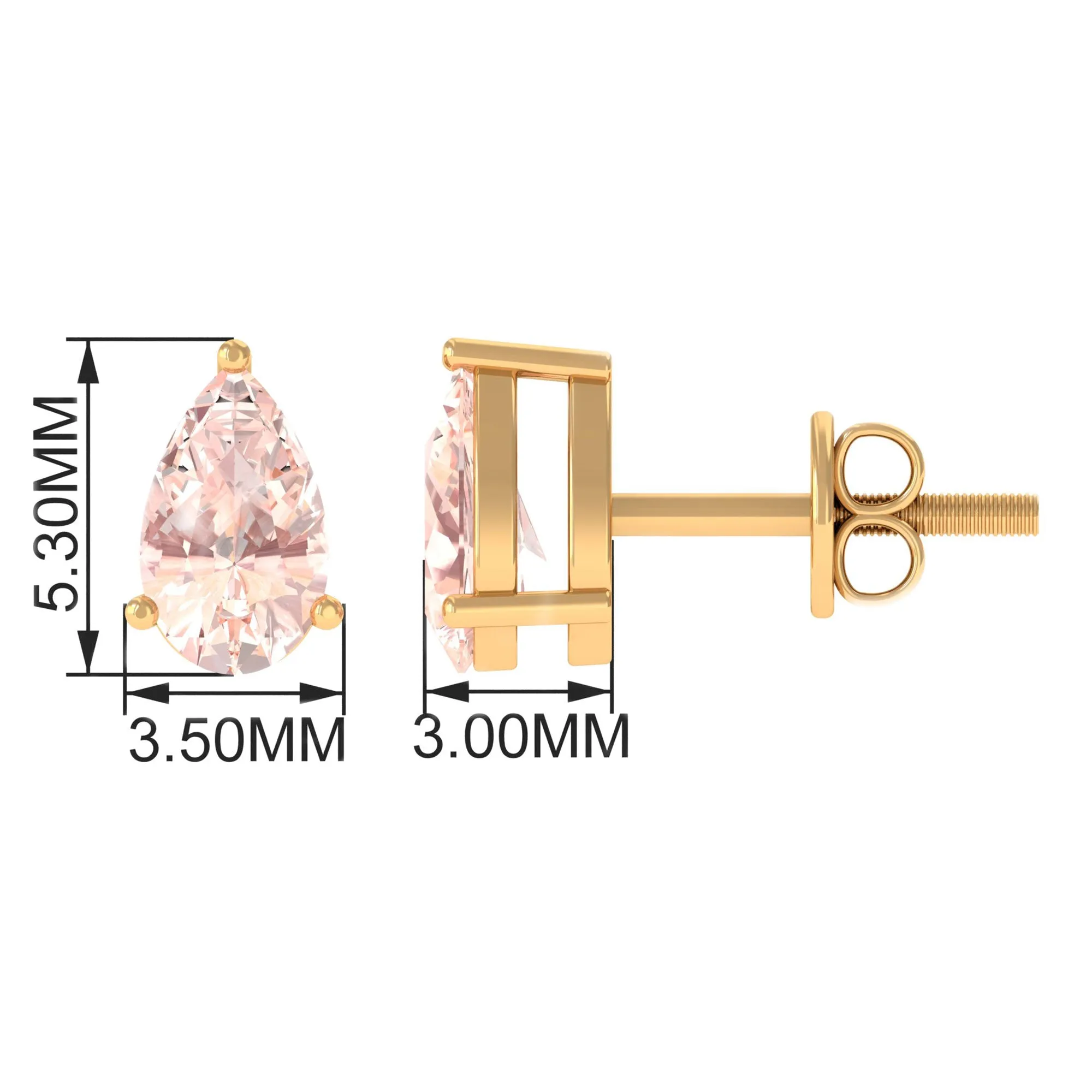 5X7 MM Pear Cut Morganite Solitaire Stud Earrings in 3 Prong Setting