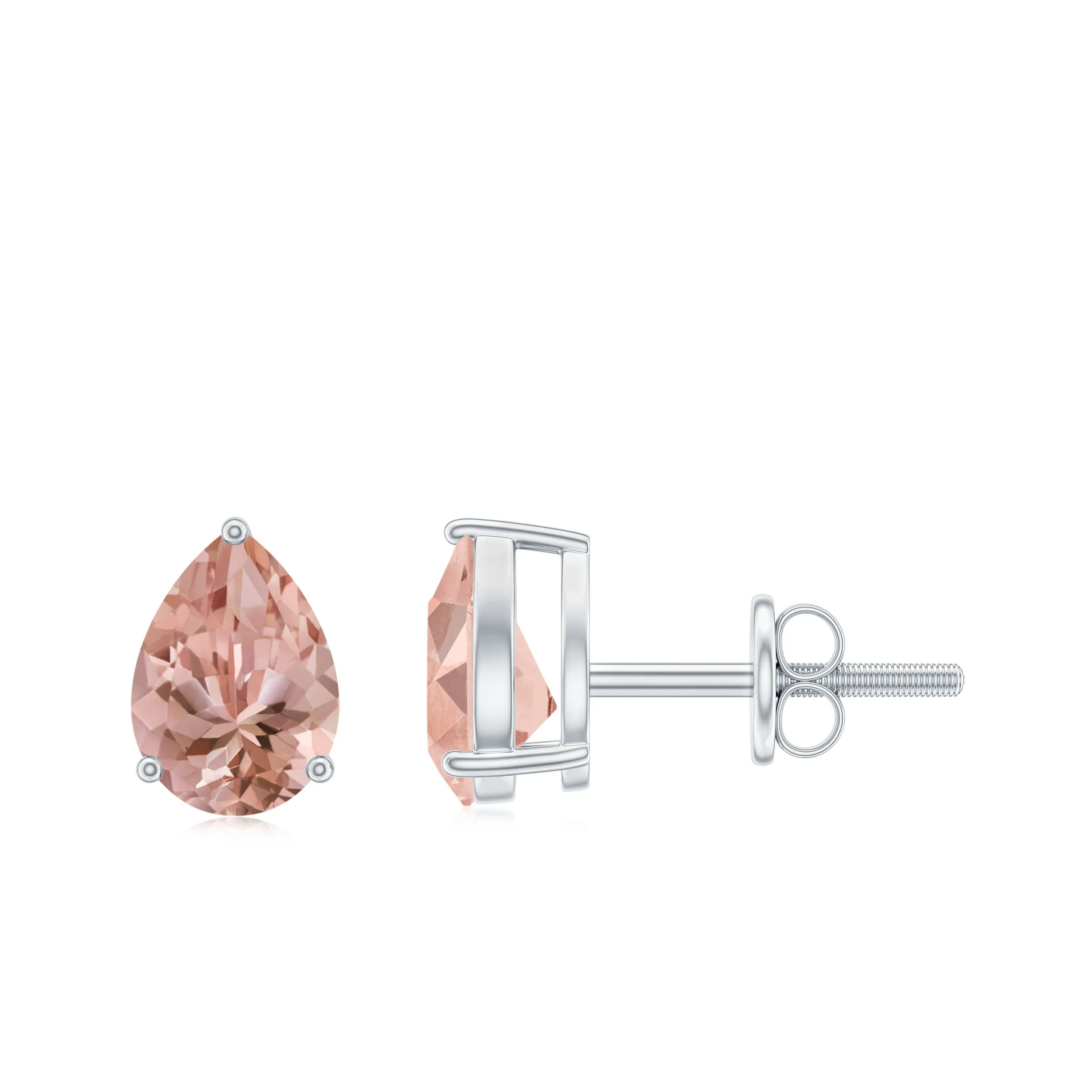 5X7 MM Pear Cut Morganite Solitaire Stud Earrings in 3 Prong Setting